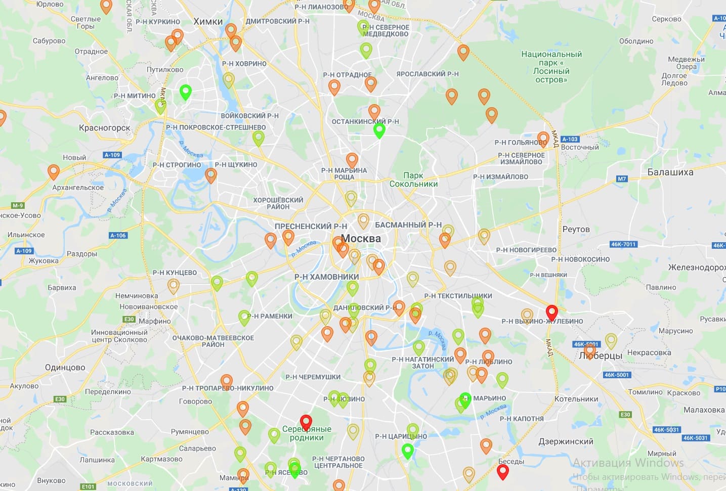 Карта Юго-западного Округа Москвы